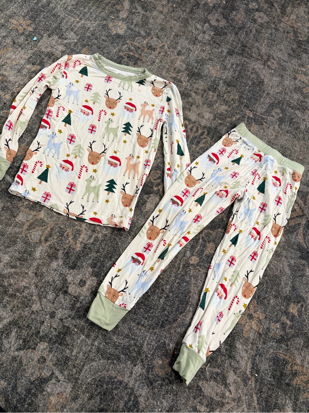 Children's Holiday Reindeer Pajama Set - White and Green